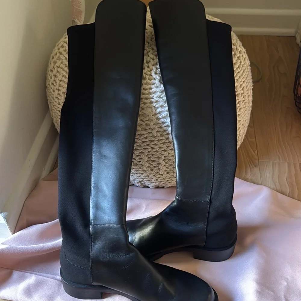 Stuart Weitzman 50/50 Lift Black Leather Stretch Over-The-Knee Boots